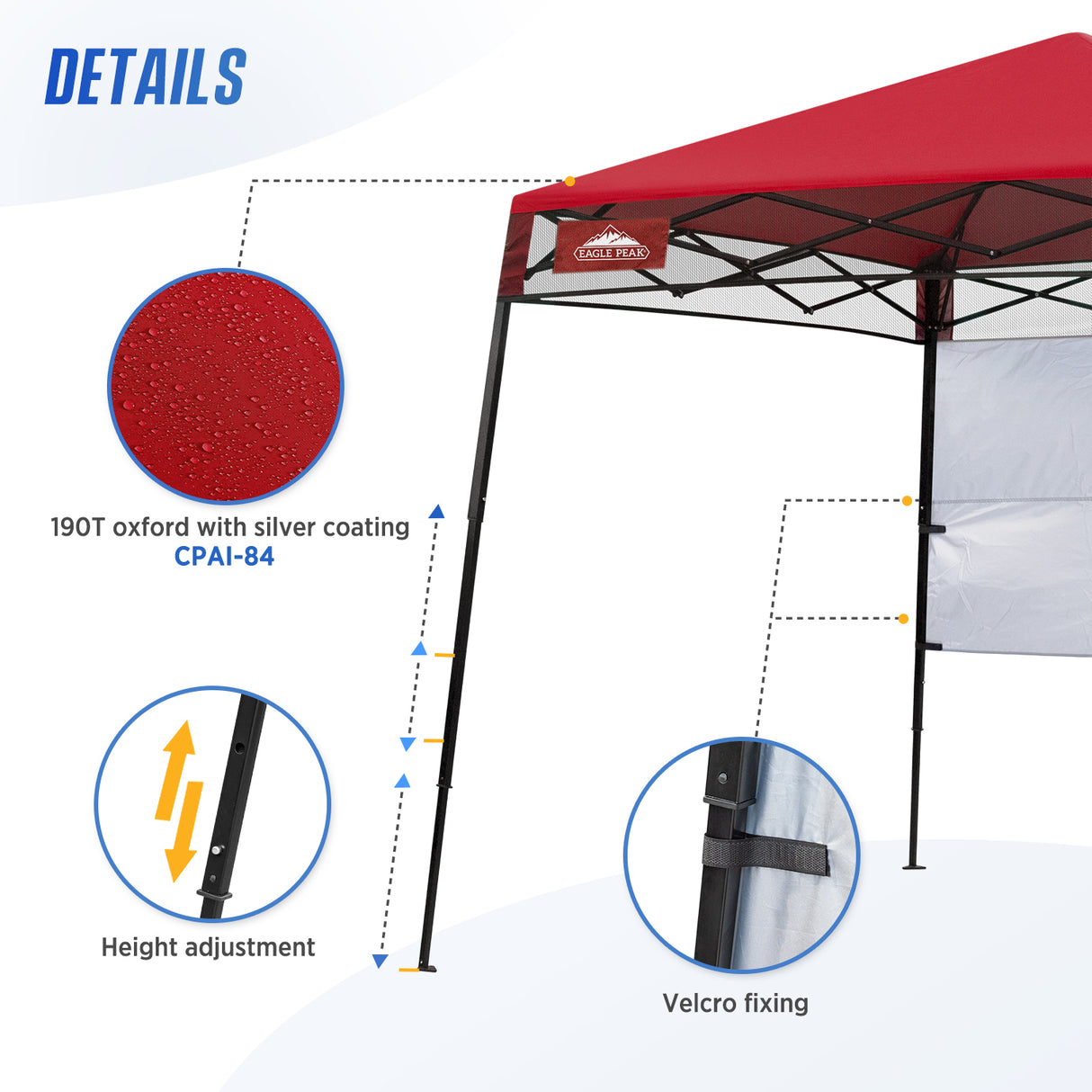 EAGLE PEAK 8x8 Pop Up Canopy Tent with Sidewall, 8x8 Base 6x6 Top