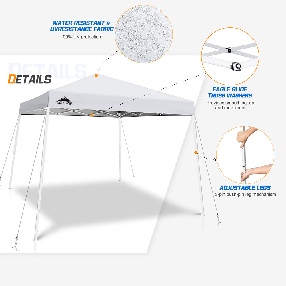 Slant Leg Pop up Canopy Tent, 10x10 Base 8x8 Top