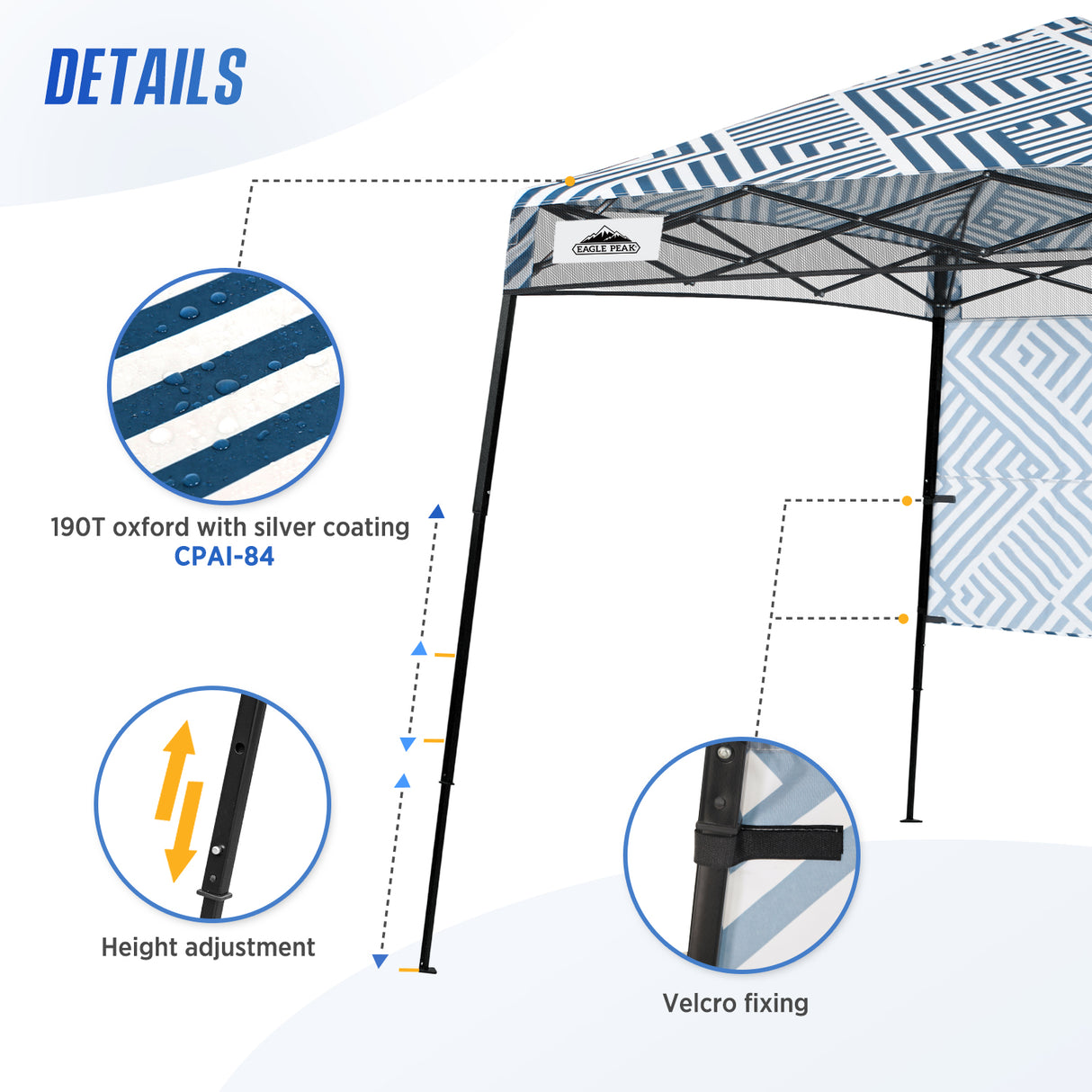 EAGLE PEAK 8x8 Pop Up Canopy Tent with Sidewall, 8x8 Base 6x6 Top