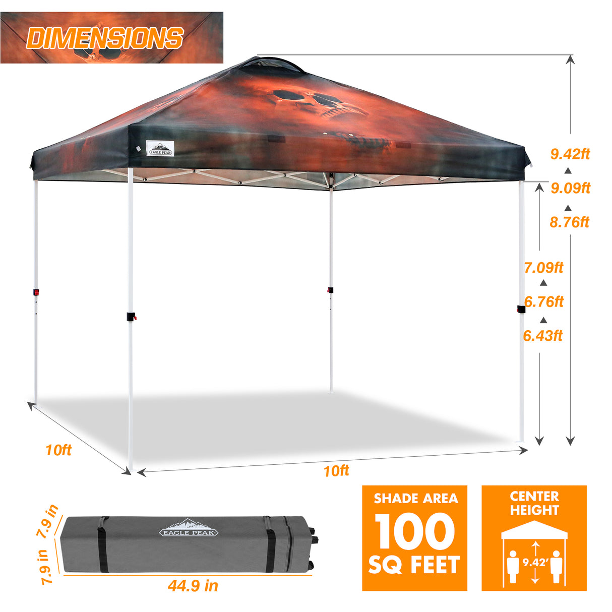 EAGLE PEAK E100/O100 Easy Setup 10x10 Straight Leg Pop Up Canopy Tent with Graphix Top