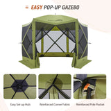 12 x 12 ft Portable Quick Pop Up 6 Sided Instant Gazebo Canopy with Mesh Netting 8 Person, Green / Beige