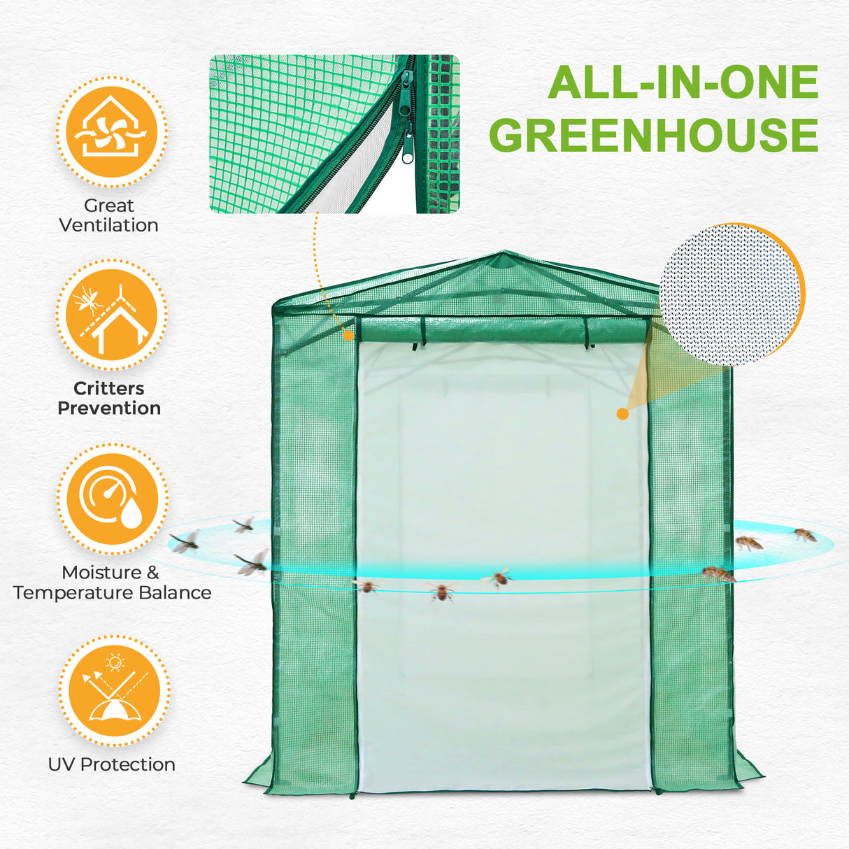 8x6 Walk-in Greenhouse with Upgraded Screen Mesh Door