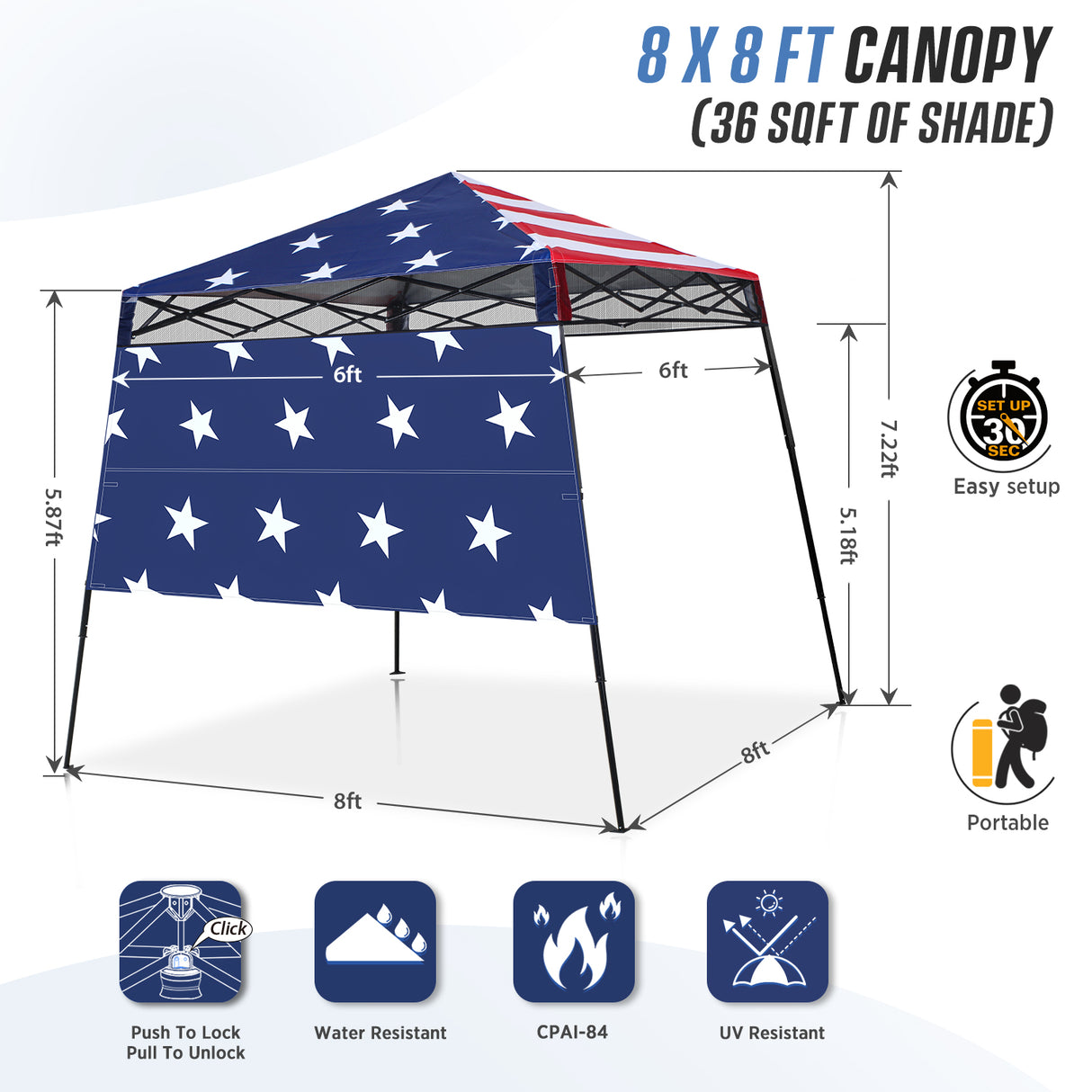 EAGLE PEAK 8x8 Pop Up Canopy Tent with Sidewall, 8x8 Base 6x6 Top