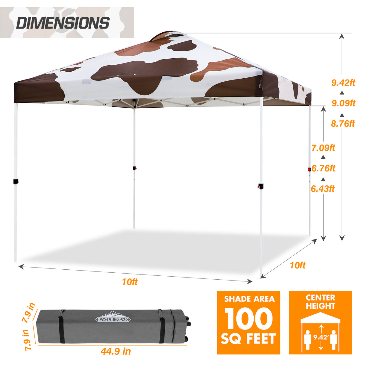 EAGLE PEAK E100/O100 Easy Setup 10x10 Straight Leg Pop Up Canopy Tent with 100 Sqft of Shade