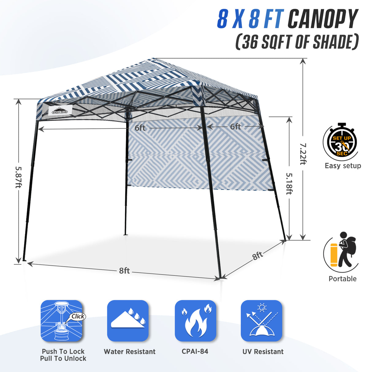 8x8 Pop Up Canopy Tent with Sidewall,8x8 Base 6x6 Top