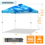 Easy Setup Straight Leg 10x10 Pop Up Canopy Tent Graphix Top w/ 100 sqft of Shade