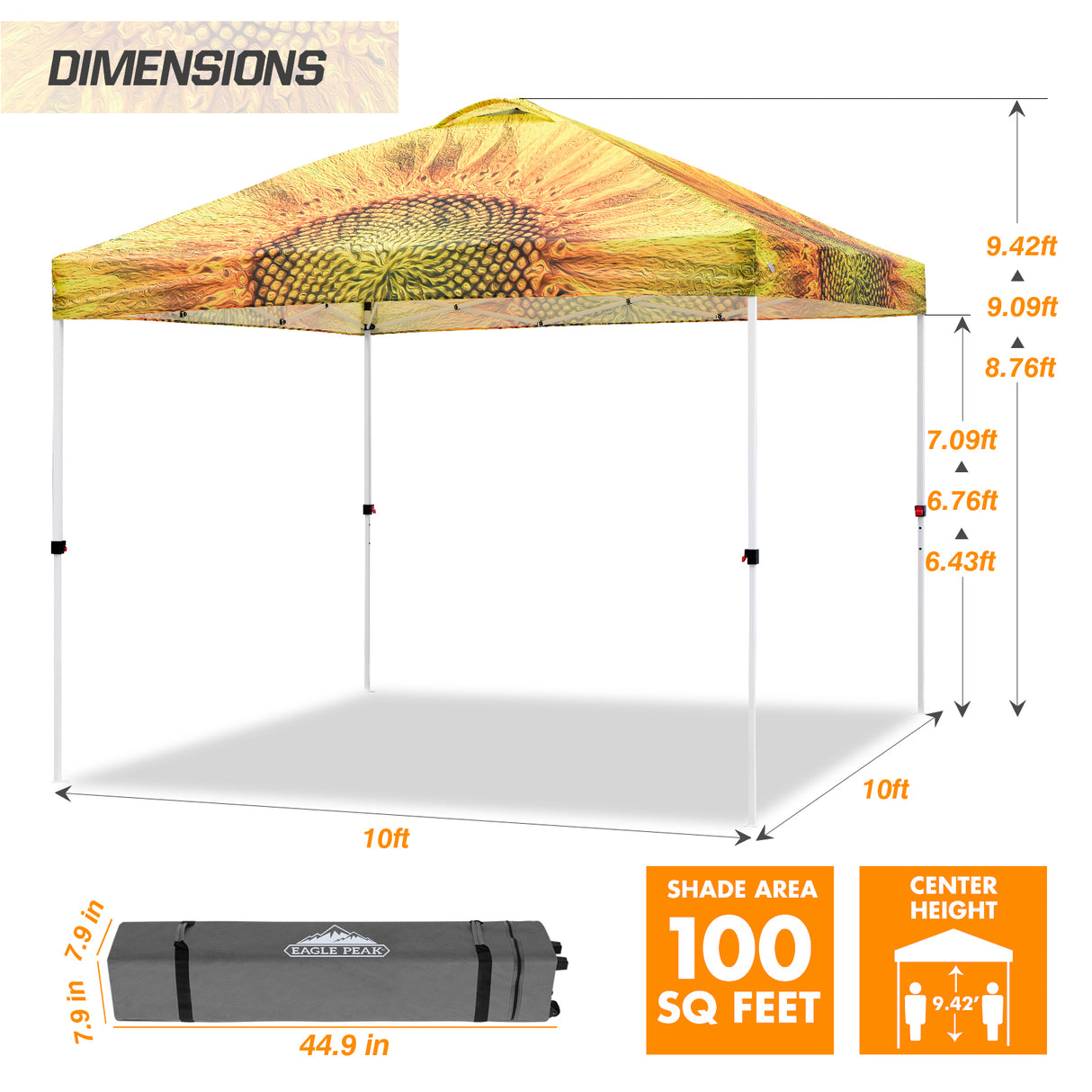 EAGLE PEAK E100/O100 Easy Setup 10x10 Straight Leg Pop Up Canopy Tent with 100 Sqft of Shade