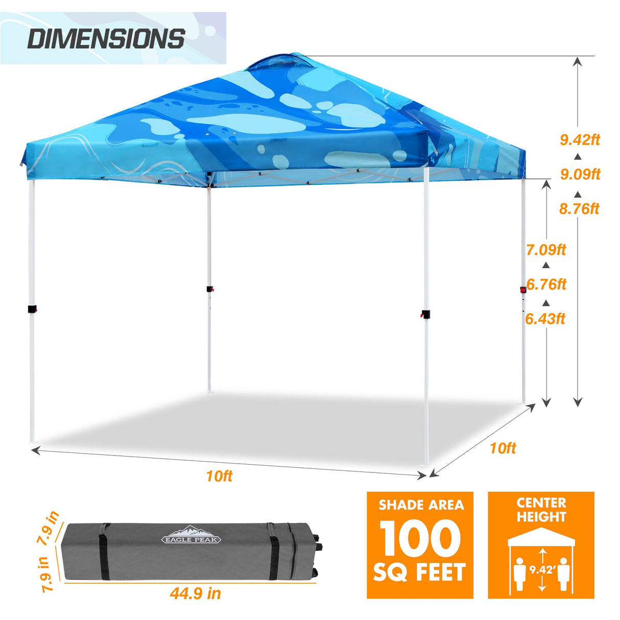 EAGLE PEAK E100/O100 Easy Setup 10x10 Straight Leg Pop Up Canopy Tent with Graphix Top