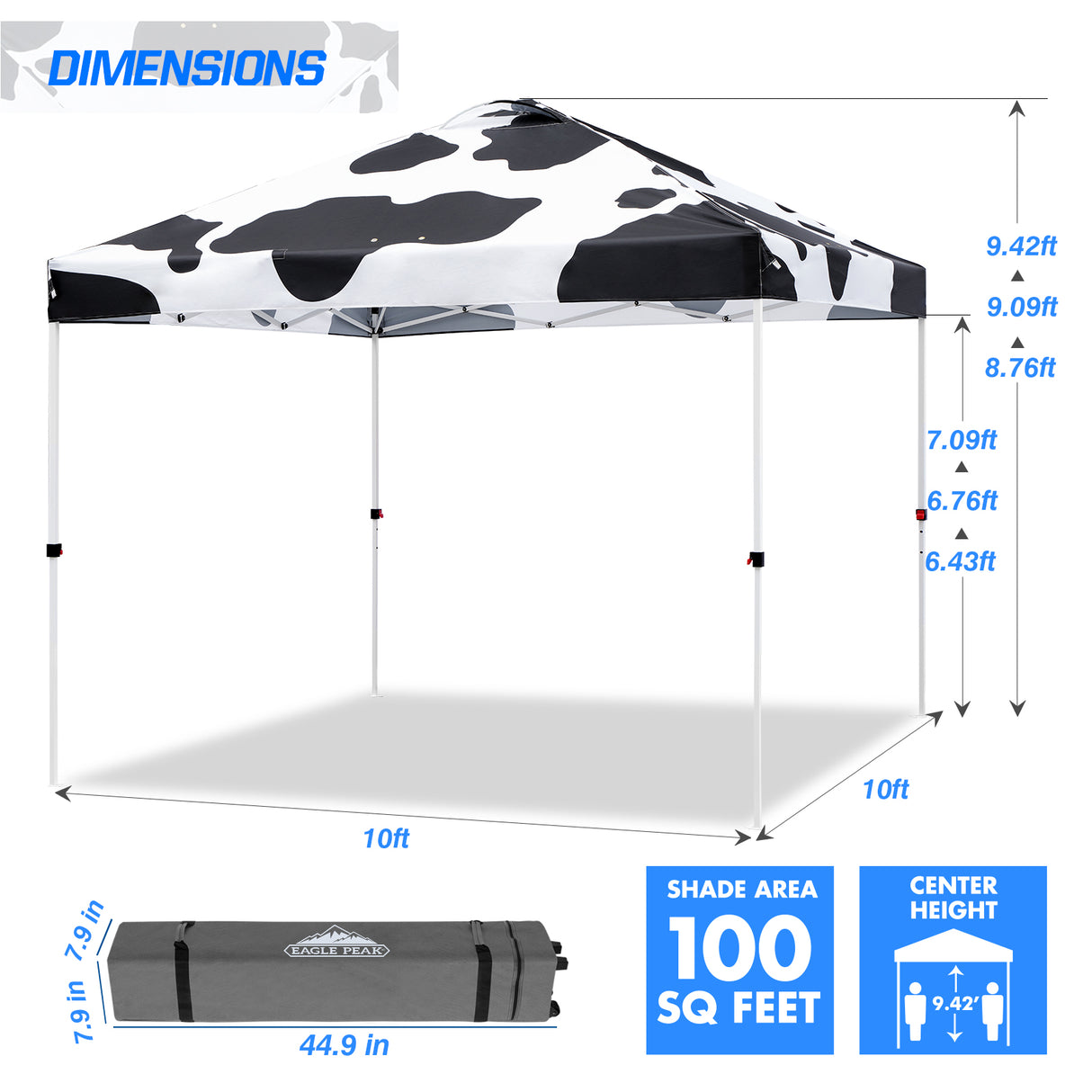 EAGLE PEAK E100/O100 Easy Setup 10x10 Straight Leg Pop Up Canopy Tent with Graphix Top