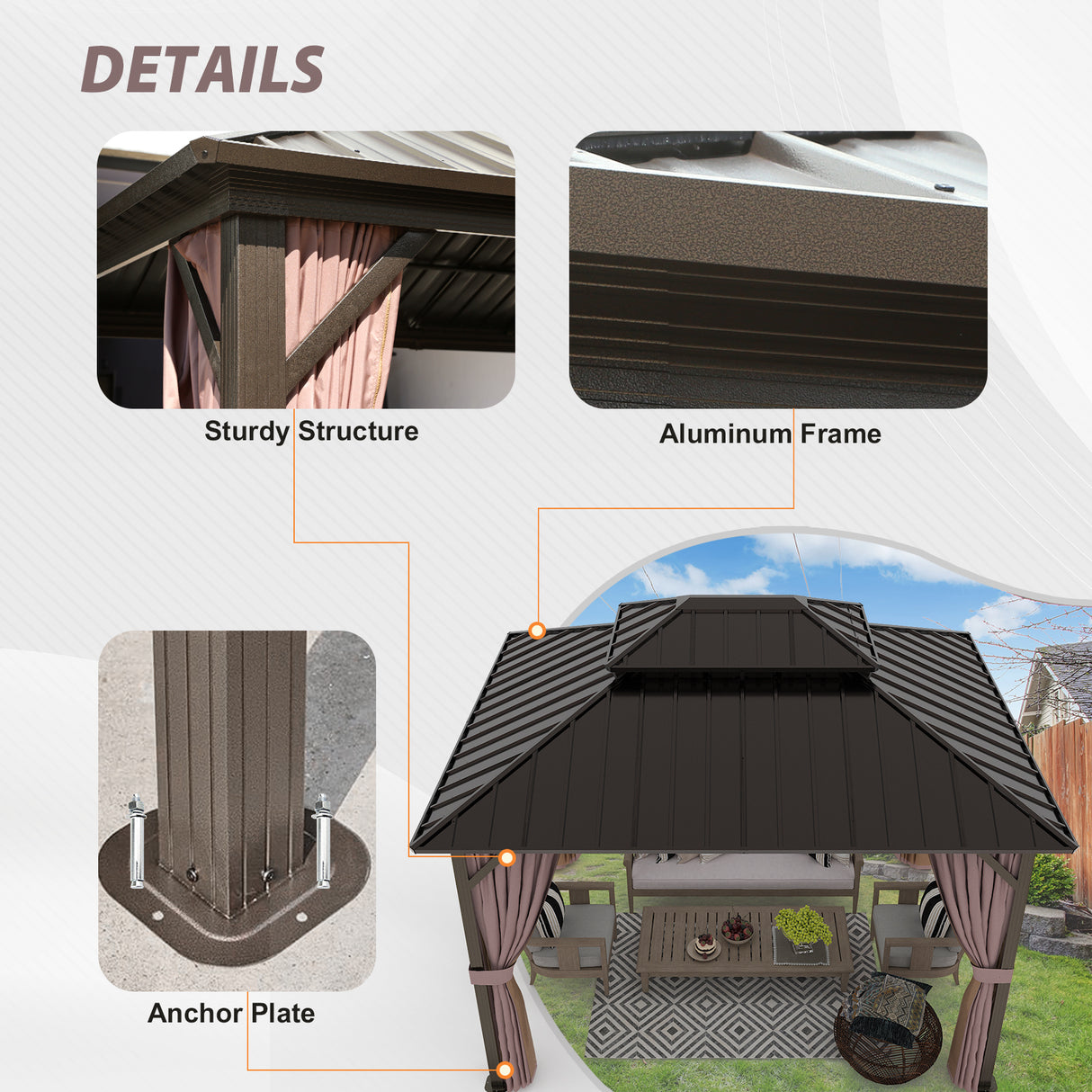 EAGLE PEAK Outdoor Aluminum Frame Galvanized Double Roof Gazebo, Includes Netting and Curtains - Eagle Peak Canopy and Outdoor Products