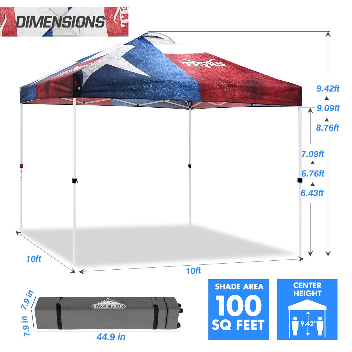 EAGLE PEAK E100/O100 Easy Setup 10x10 Straight Leg Pop Up Canopy Tent with Graphix Top