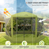 12 x 12 ft Portable Quick Pop Up 6 Sided Instant Gazebo Canopy with Mesh Netting 8 Person, Green / Beige