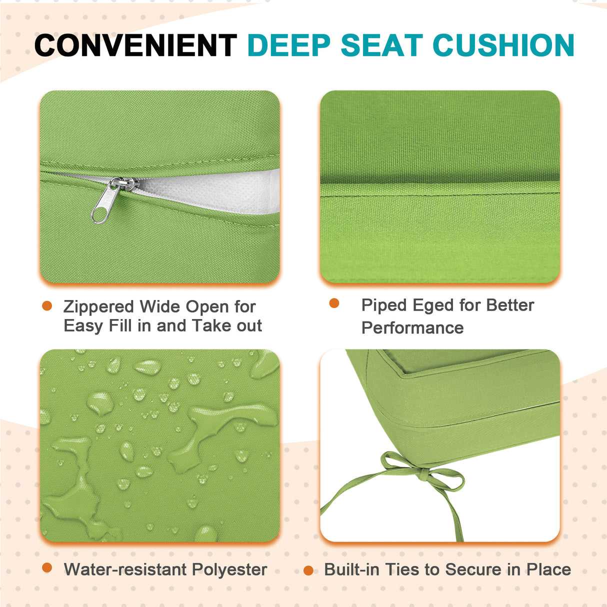 EAGLE PEAK Outdoor Deep Seat Patio Seat Cushion Set, 25x25x5 inch, 2-Piece Back Chair Cushion