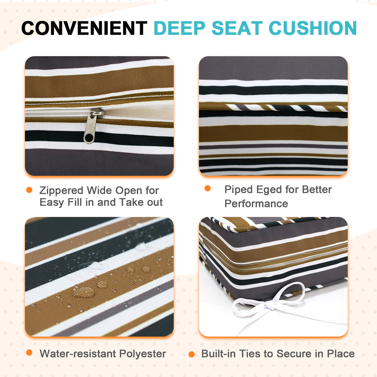 EAGLE PEAK Outdoor Deep Seat Patio Seat Cushion Set, 25x25x5 inch, 2-Piece Back Chair Cushion