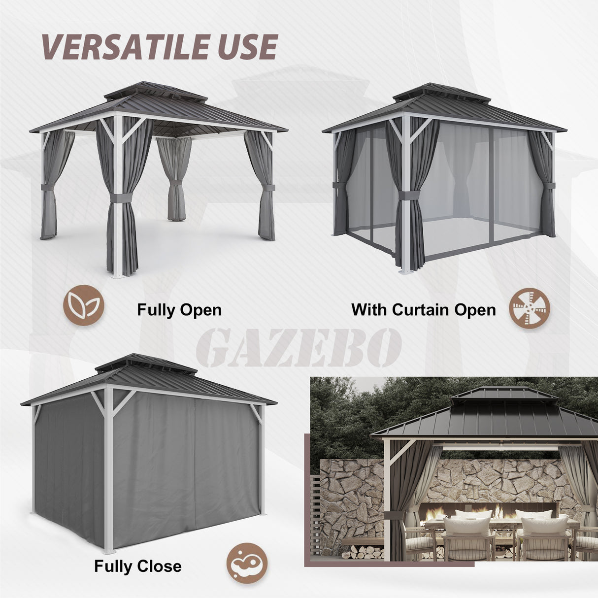 EAGLE PEAK Outdoor Aluminum Frame Galvanized Double Roof Gazebo, Includes Netting and Curtains - Eagle Peak Canopy and Outdoor Products