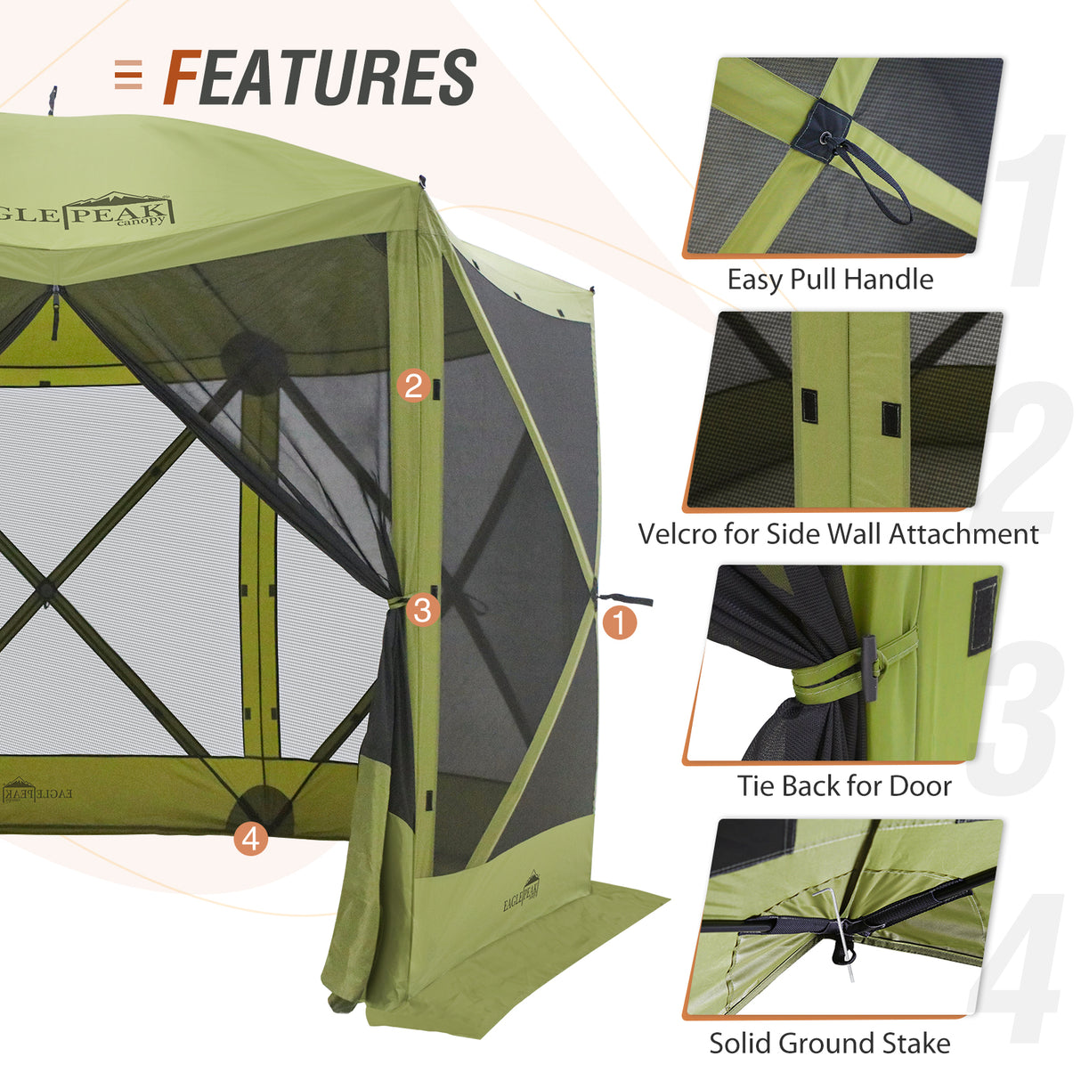 12 x 12 ft Portable Quick Pop Up 6 Sided Instant Gazebo Canopy with Mesh Netting 8 Person, Green / Beige