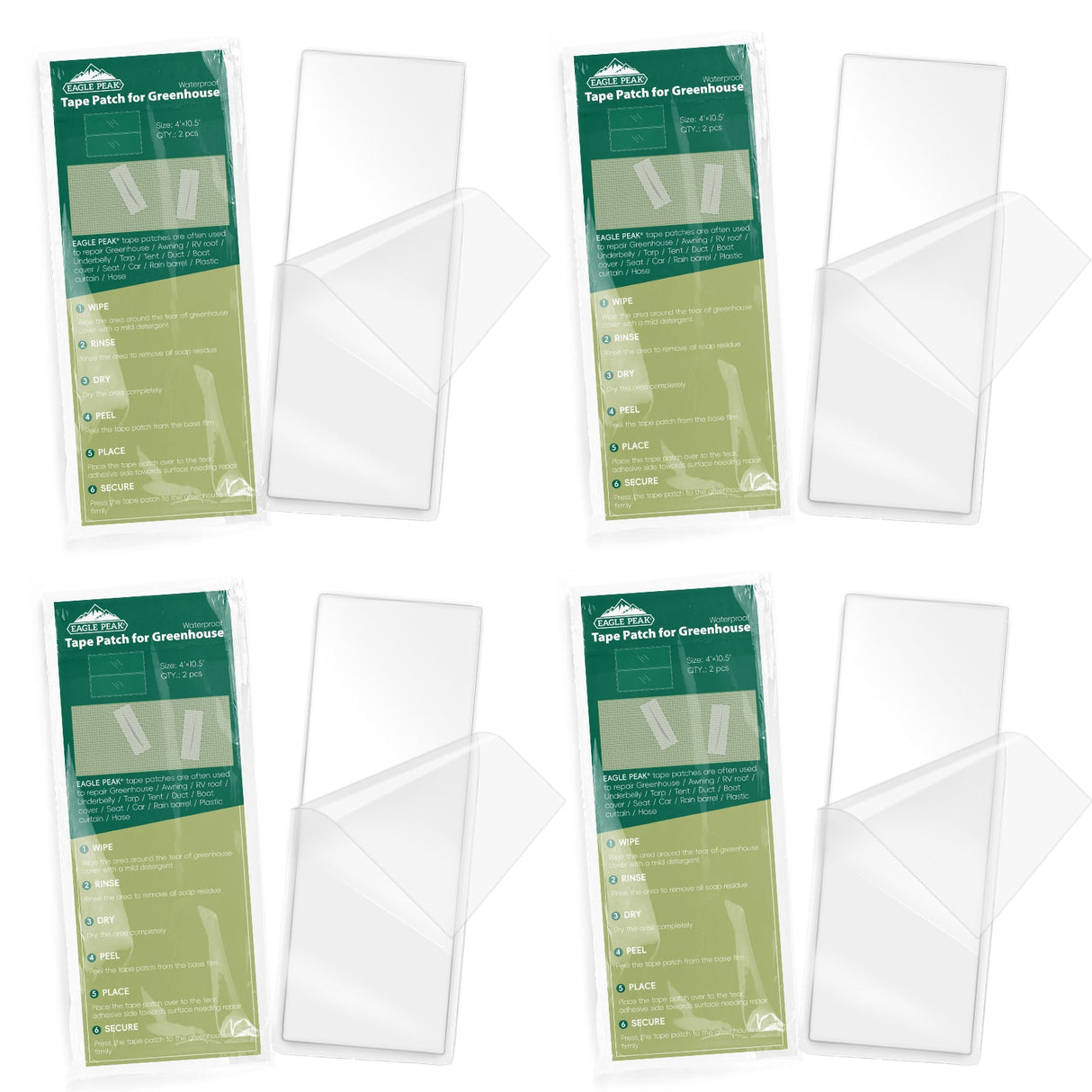 Greenhouse Repair Tape 4”x10”, 4/8 Pack, Clear - Eagle Peak Custom Canopy Tent