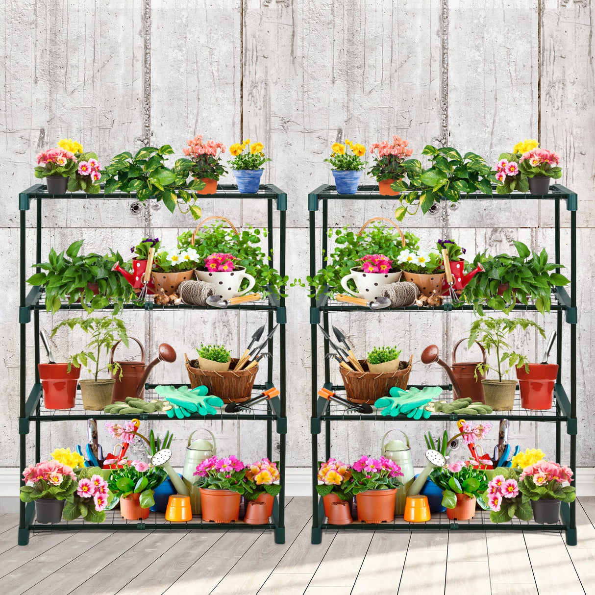 Greenhouse Shelving Staging Double 4 Tier, 30" x 12" x 42", Green - Eagle Peak Custom Canopy Tent