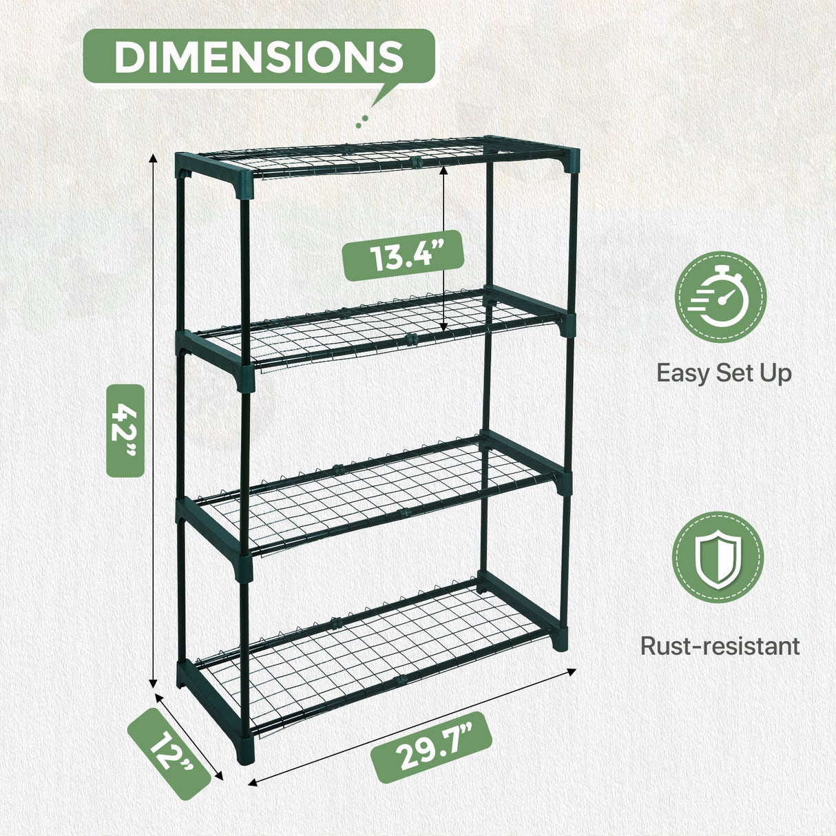 Greenhouse Shelving Staging Double 4 Tier, 30" x 12" x 42", Green - Eagle Peak Custom Canopy Tent