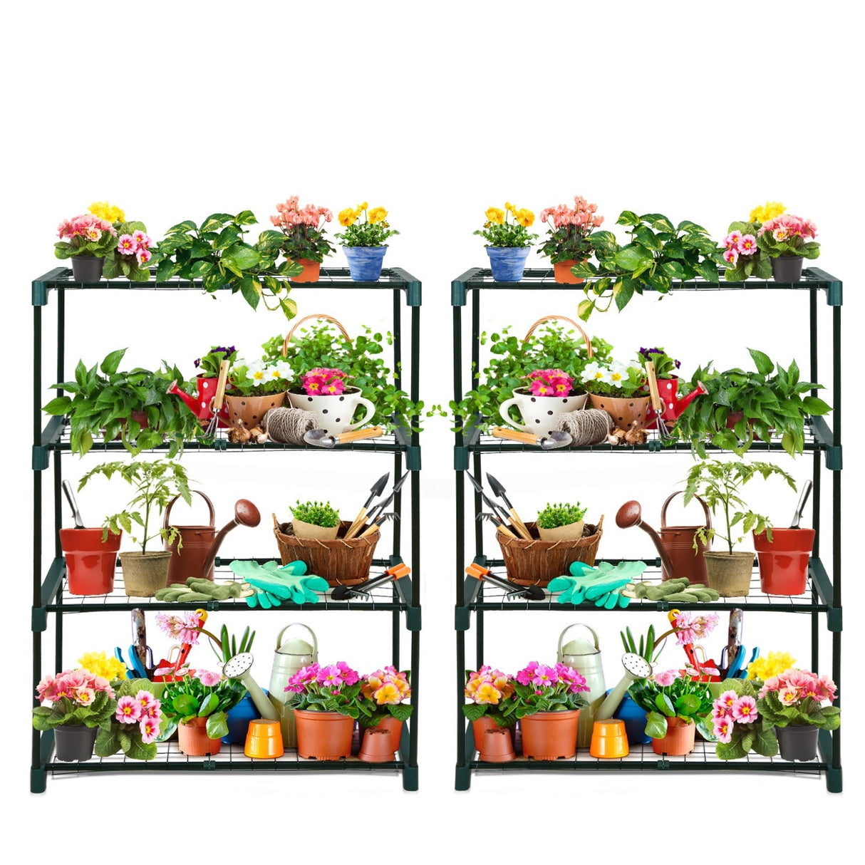 Greenhouse Shelving Staging Double 4 Tier, 30" x 12" x 42", Green - Eagle Peak Custom Canopy Tent