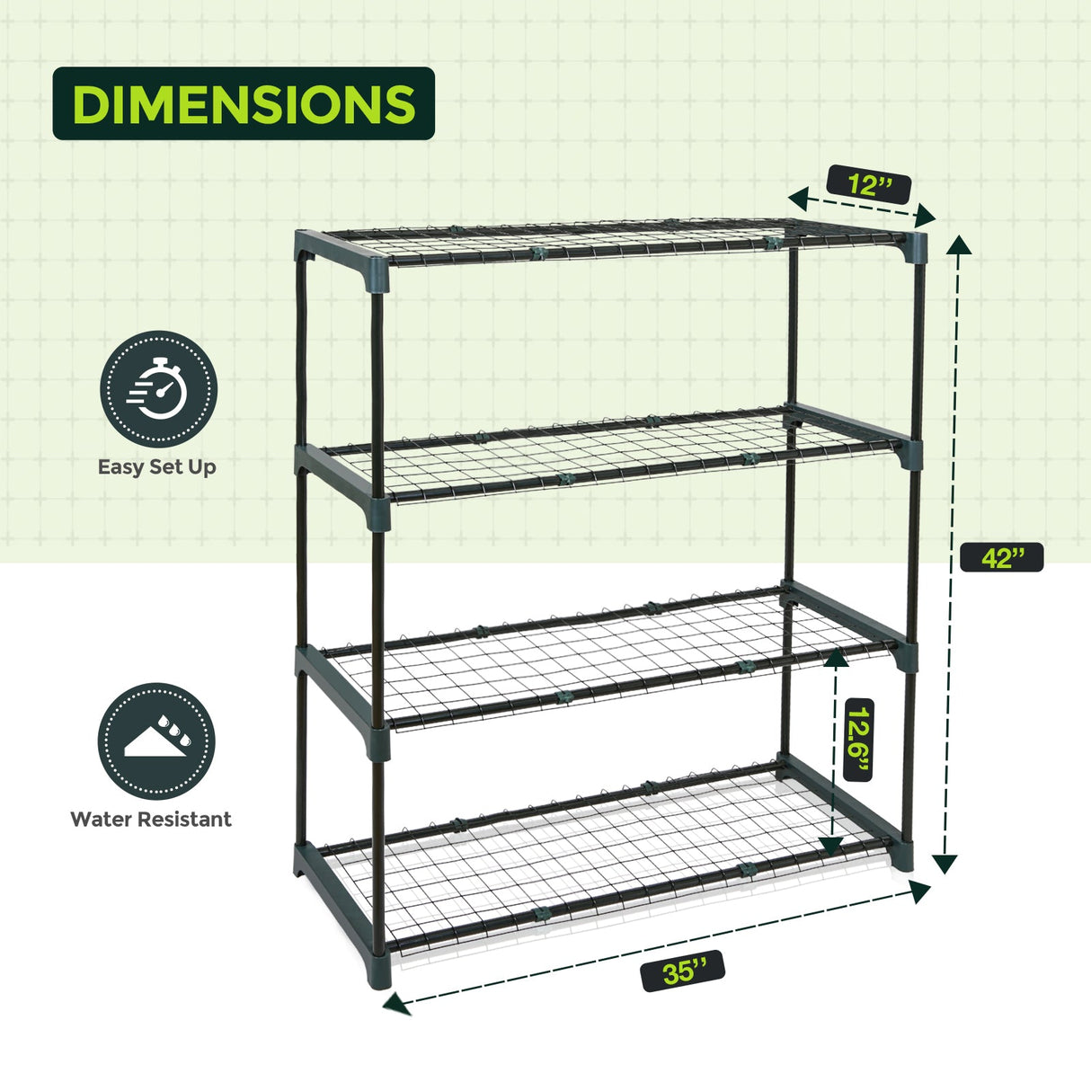 Greenhouse Shelving Staging Double 4 Tier, 35" x 12" x 42", Green - Eagle Peak Custom Canopy Tent