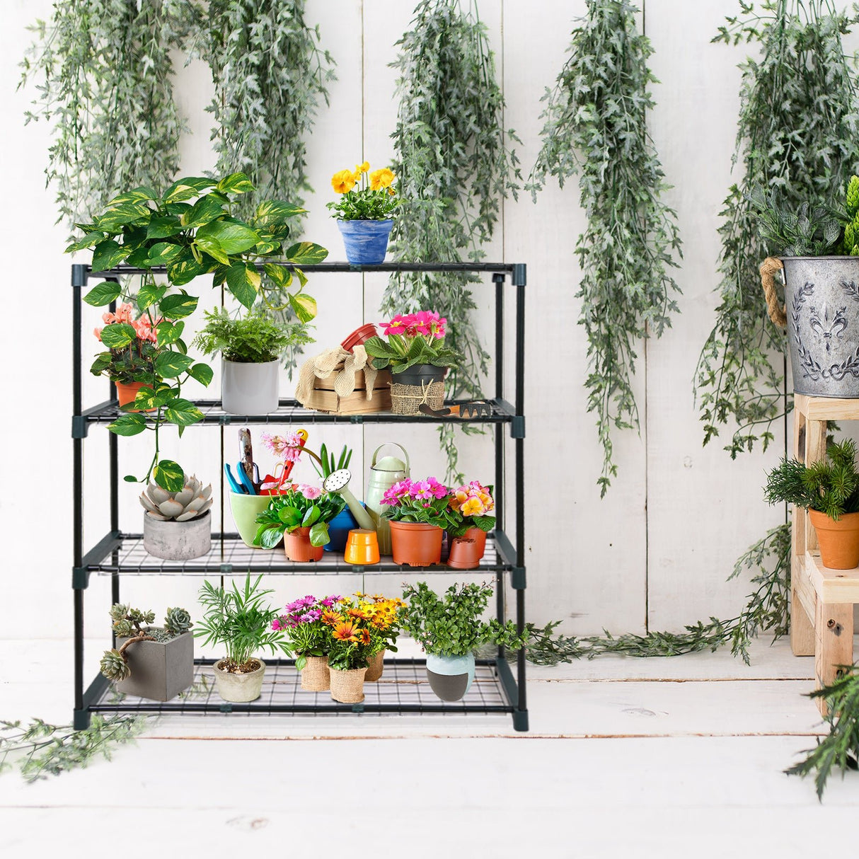 Greenhouse Shelving Staging Double 4 Tier, 35" x 12" x 42", Green - Eagle Peak Custom Canopy Tent