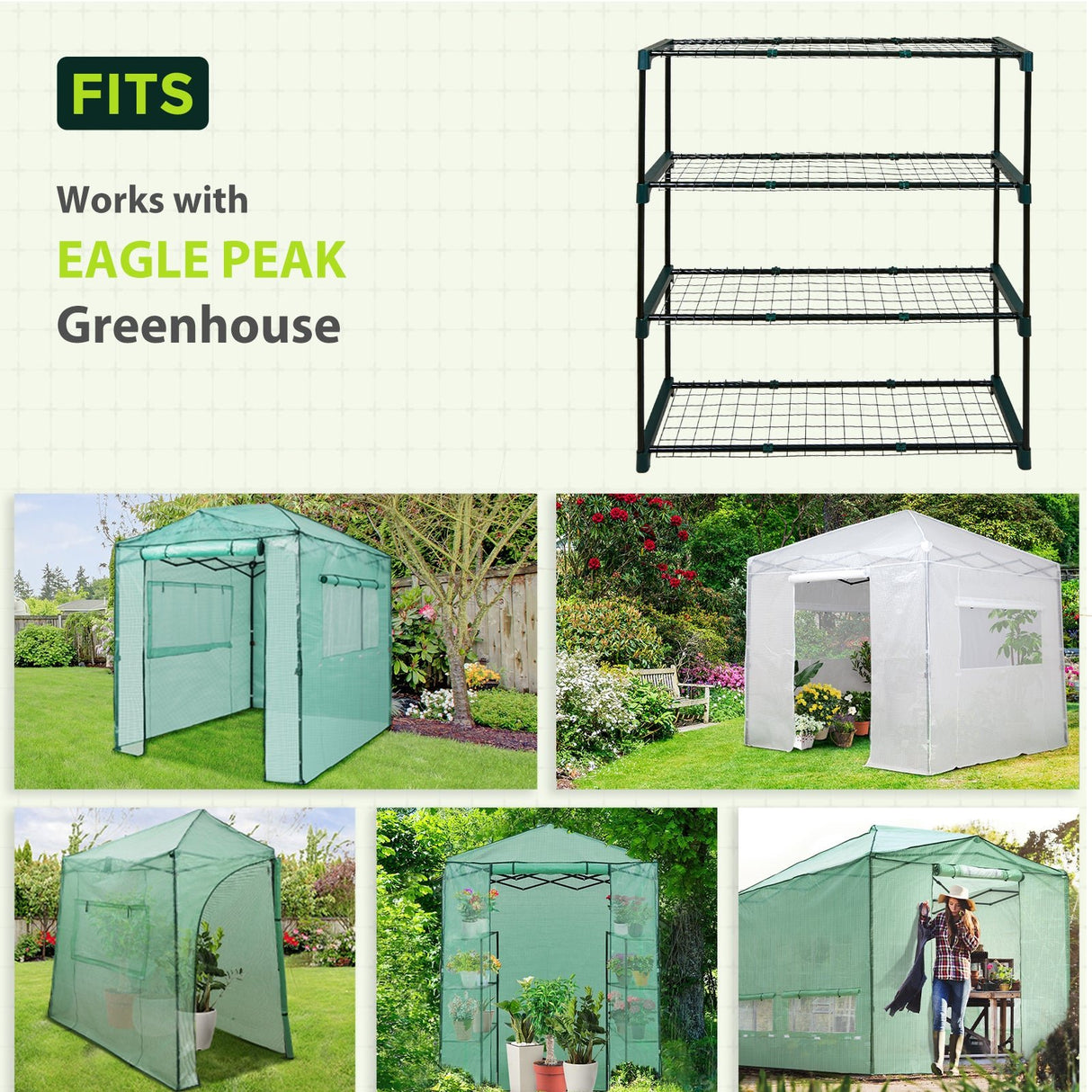 Greenhouse Shelving Staging Double 4 Tier, 35" x 12" x 42", Green - Eagle Peak Custom Canopy Tent