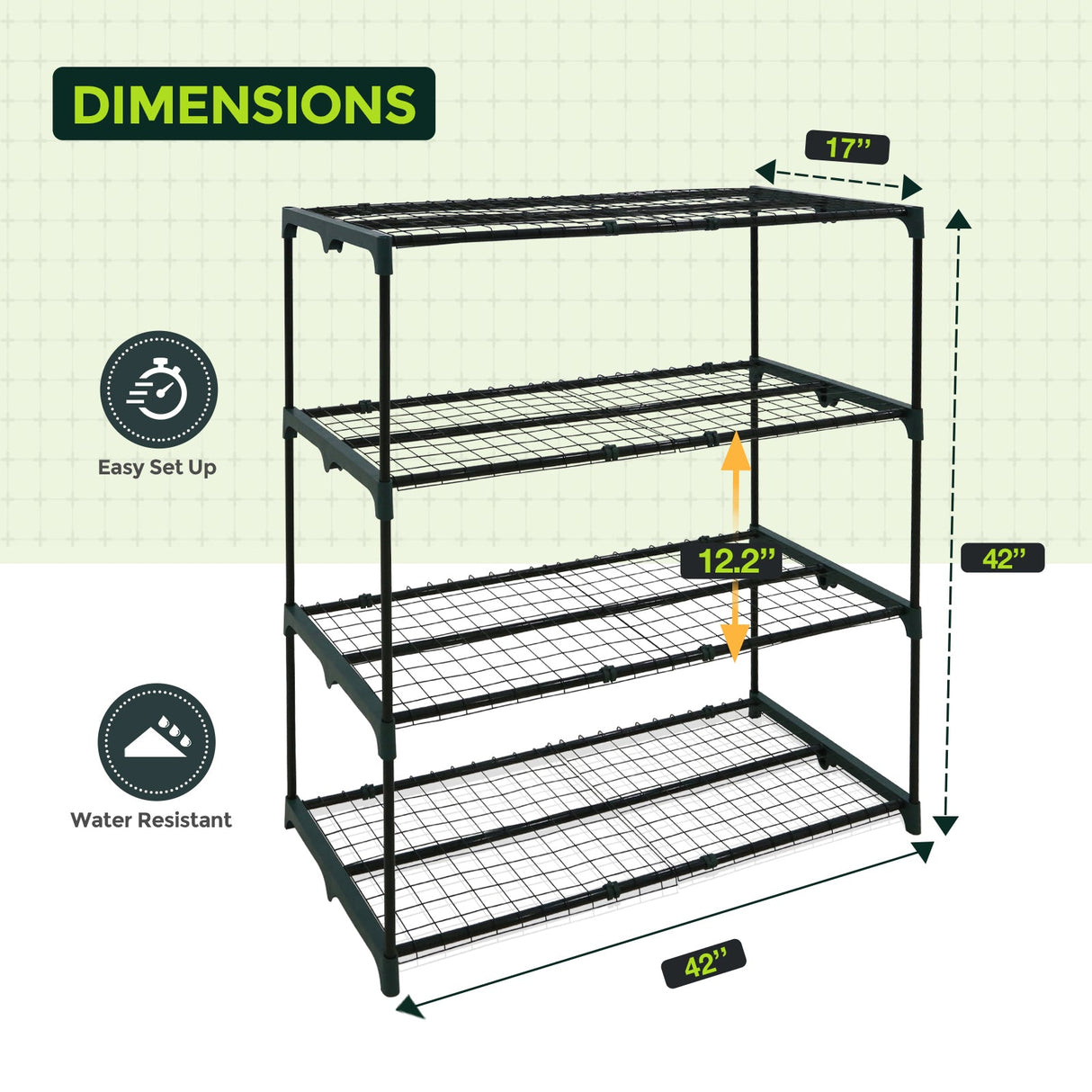 Greenhouse Shelving Staging Double 4 Tier, 42" x 18" x 42", Green - Eagle Peak Custom Canopy Tent