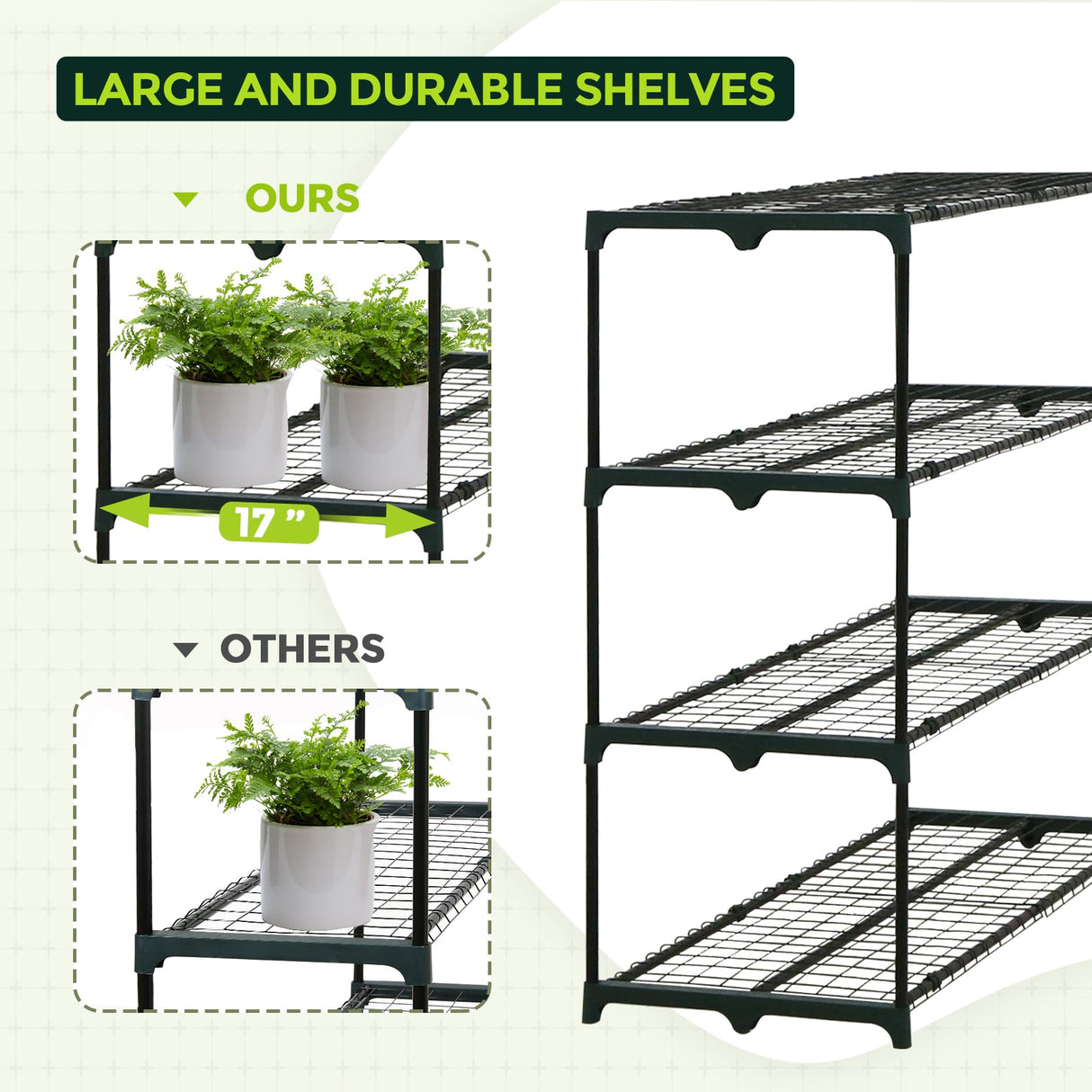 Greenhouse Shelving Staging Double 4 Tier, 42" x 18" x 42", Green - Eagle Peak Custom Canopy Tent