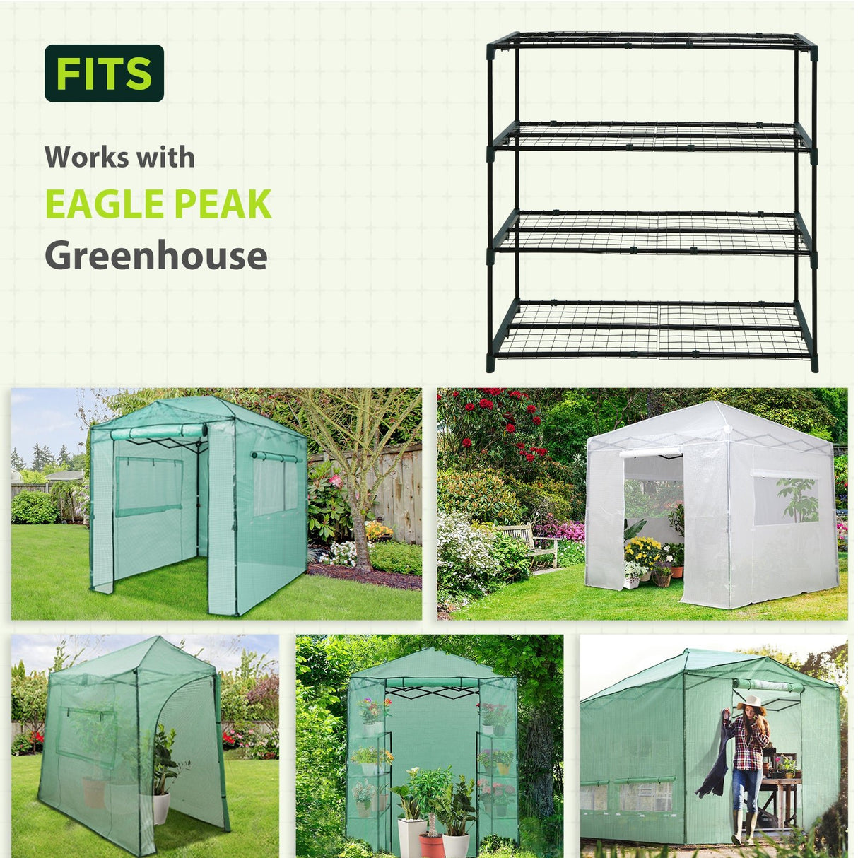 Greenhouse Shelving Staging Double 4 Tier, 42" x 18" x 42", Green - Eagle Peak Custom Canopy Tent