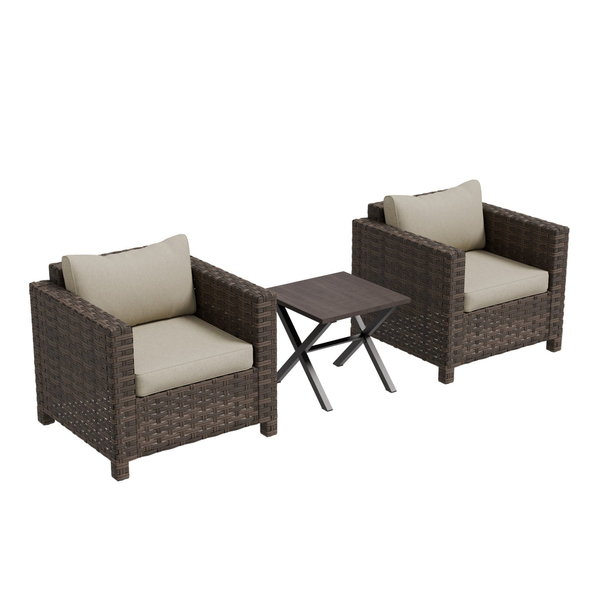 Harbor Haven 3 PCS Wicker Patio Bistro Set, Outdoor Chairs &amp; Side Table - Eagle Peak Custom Canopy Tent
