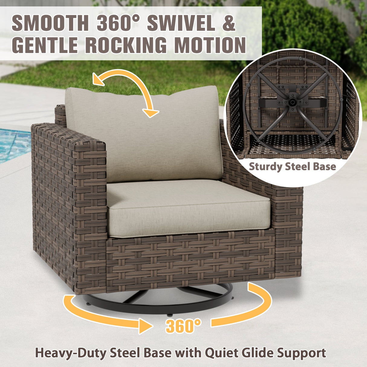 Harbor Haven 3 PCS Wicker Patio Bistro Set, Outdoor Swivel Rocking Chairs &Side Table - Eagle Peak Custom Canopy Tent