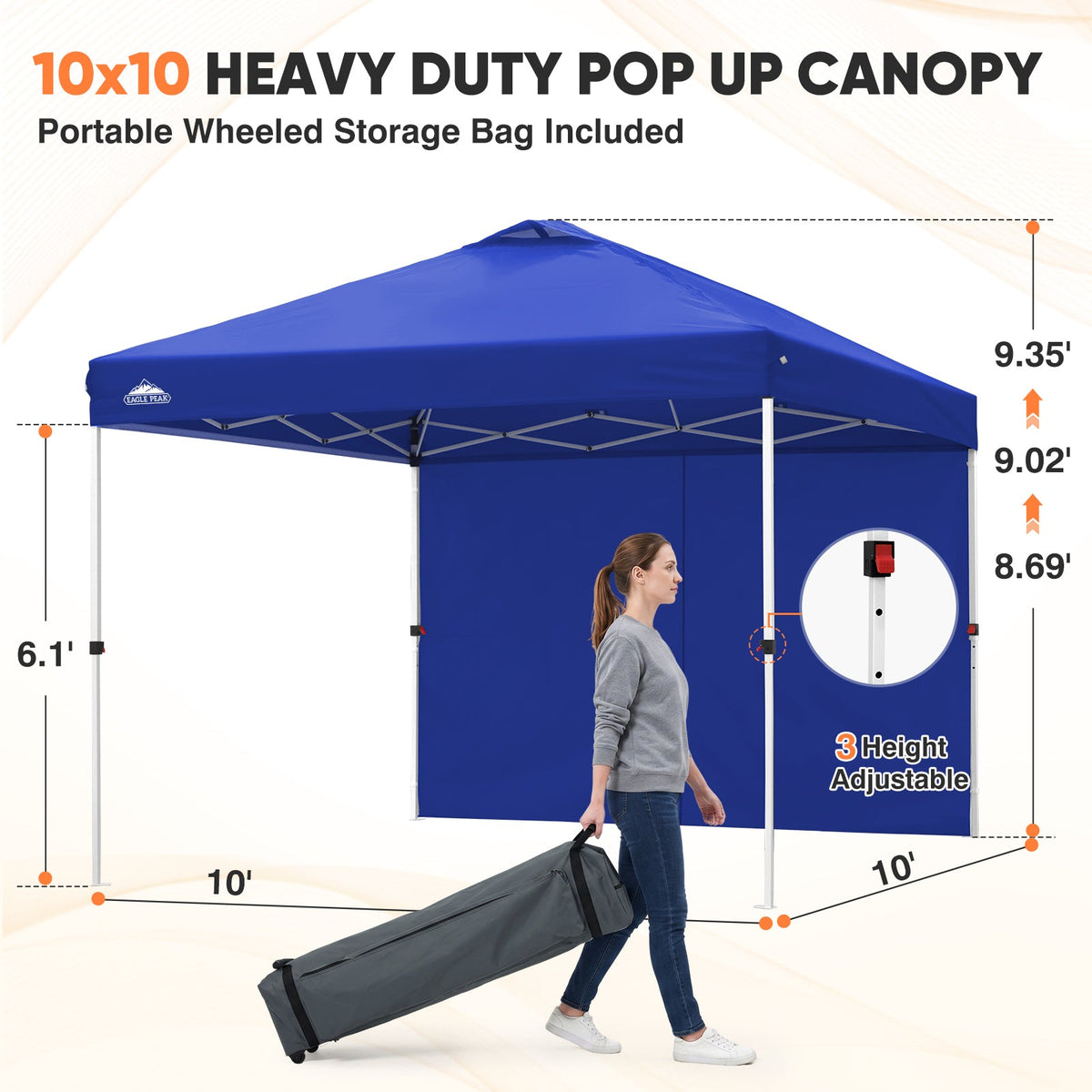 Heavy Duty 10x10 Pop Up Canopy Tent, 1 Canopy Sidewall - Eagle Peak®