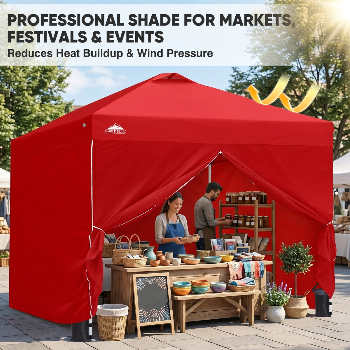 Heavy Duty 10x10 Pop Up Canopy Tent, 4 Canopy Sidewalls - Eagle Peak®