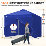 Heavy Duty 10x10 Pop Up Canopy Tent, 4 Canopy Sidewalls - Eagle Peak®