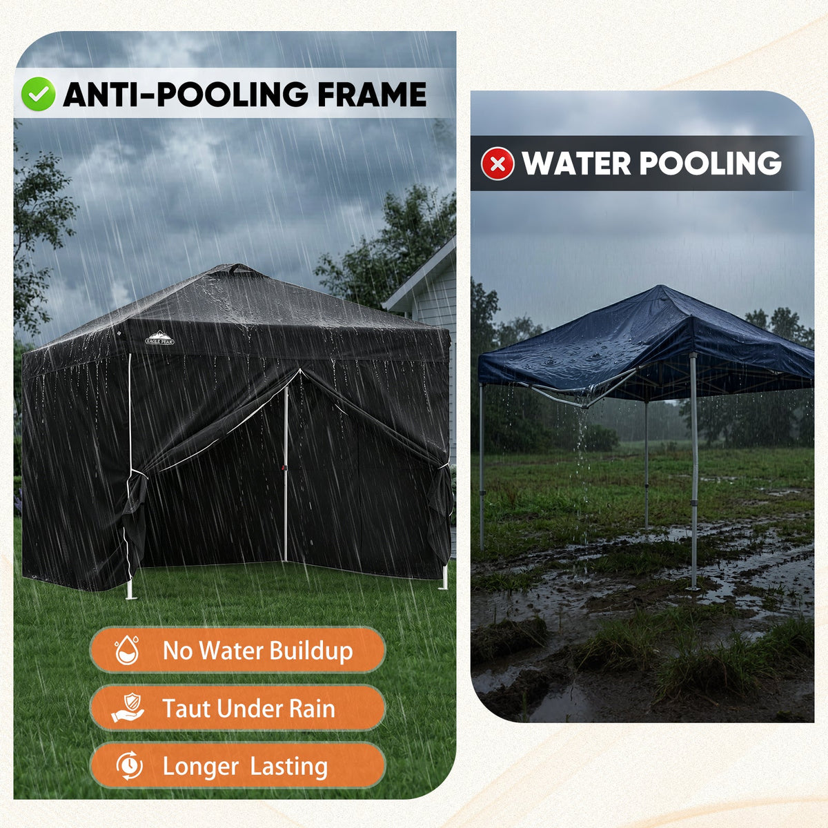 Heavy Duty 10x10 Pop Up Canopy Tent, 4 Canopy Sidewalls - Eagle Peak®