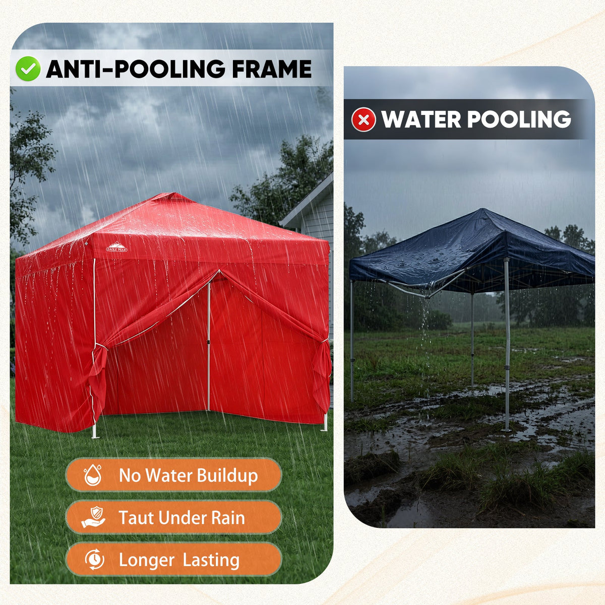 Heavy Duty 10x10 Pop Up Canopy Tent, 4 Canopy Sidewalls - Eagle Peak®
