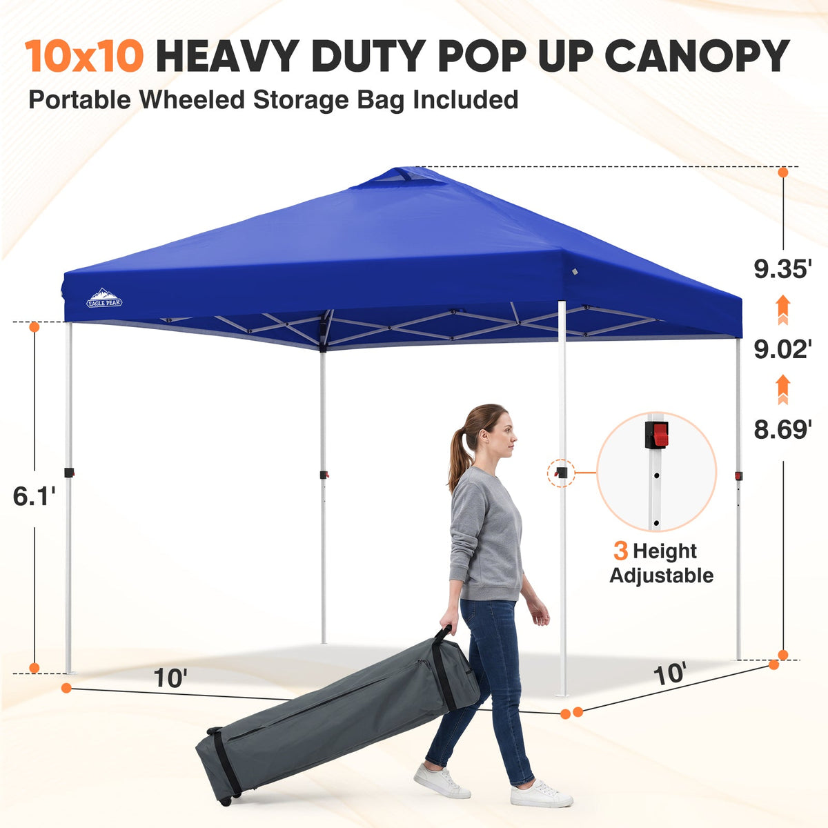 Heavy Duty 10x10 Pop Up Canopy Tent - Eagle Peak®