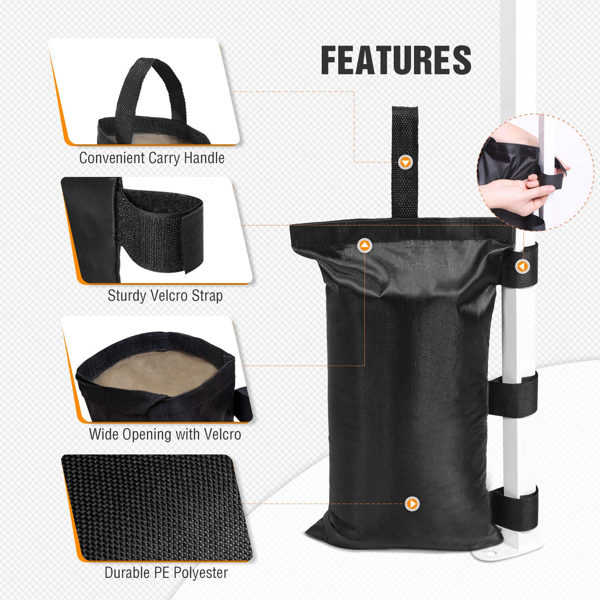 Heavy Duty Weight Bags 4 - Pack, Black (Sand Not Included) - Eagle Peak Canopy and Outdoor Products