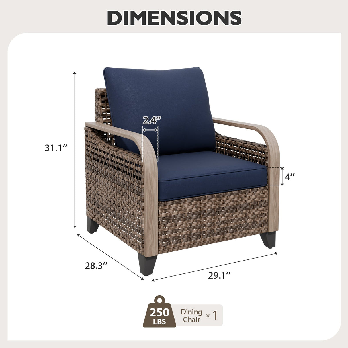 Modern Wicker Outdoor Chair with Cushions, Brown/Gray - Eagle Peak Custom Canopy Tent