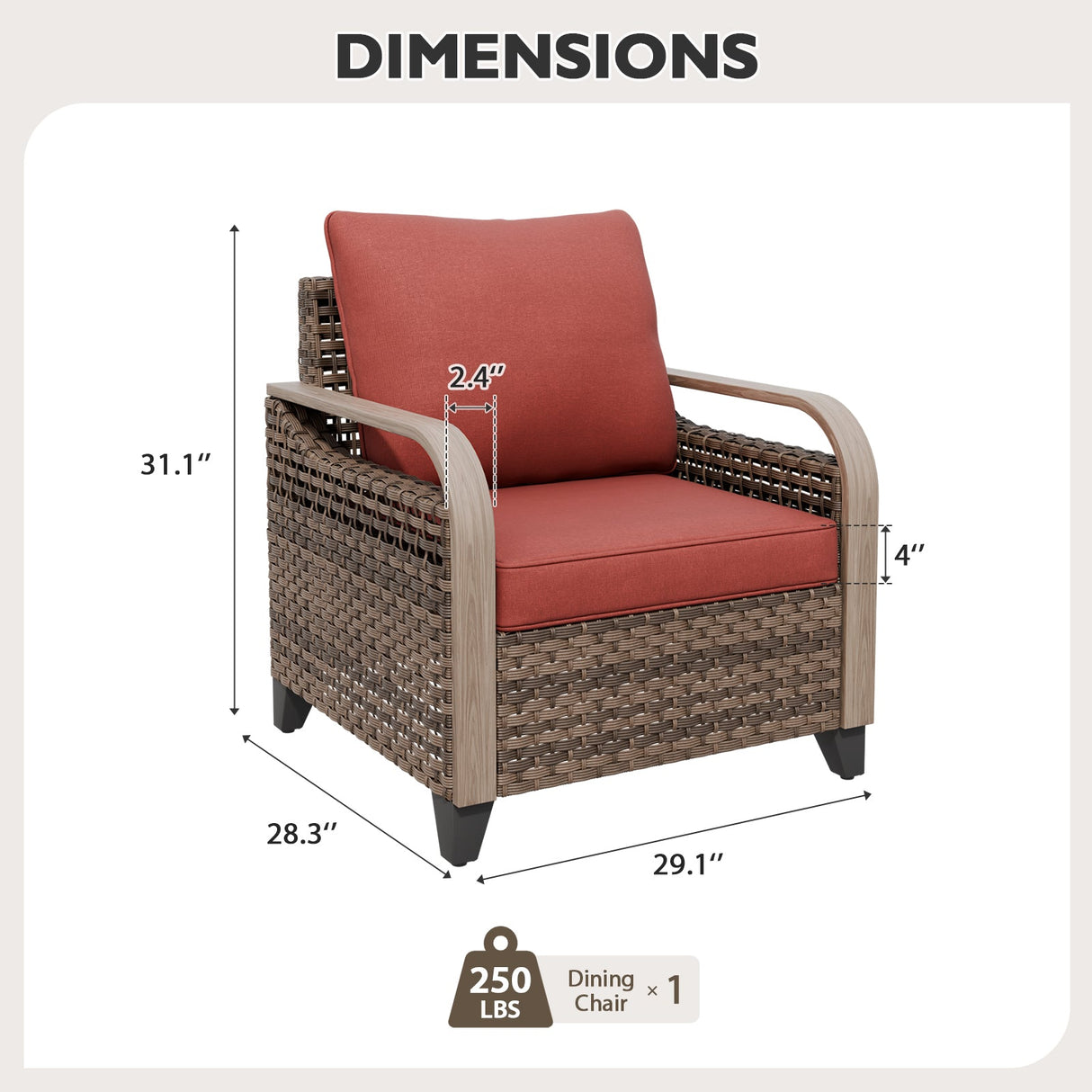 Modern Wicker Outdoor Chair with Cushions, Brown/Gray - Eagle Peak Custom Canopy Tent