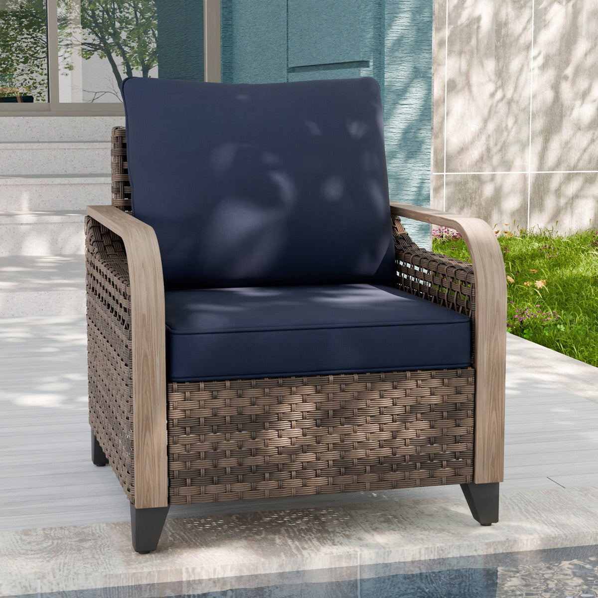 Modern Wicker Outdoor Chair with Cushions, Brown/Gray - Eagle Peak®