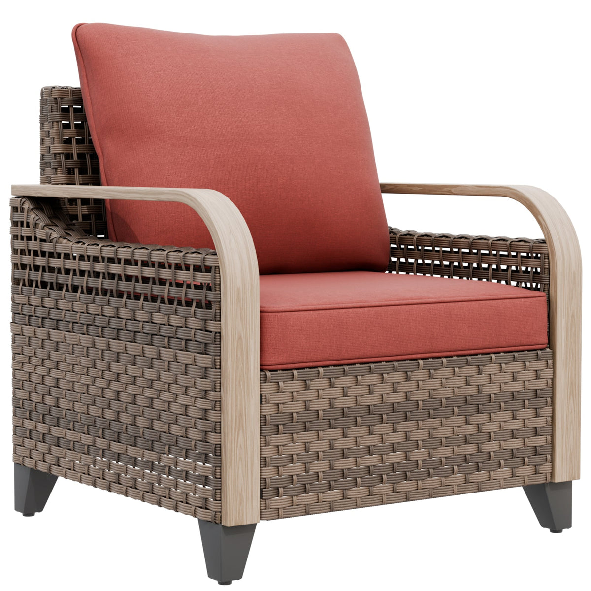 Modern Wicker Outdoor Chair with Cushions, Brown/Gray - Eagle Peak®