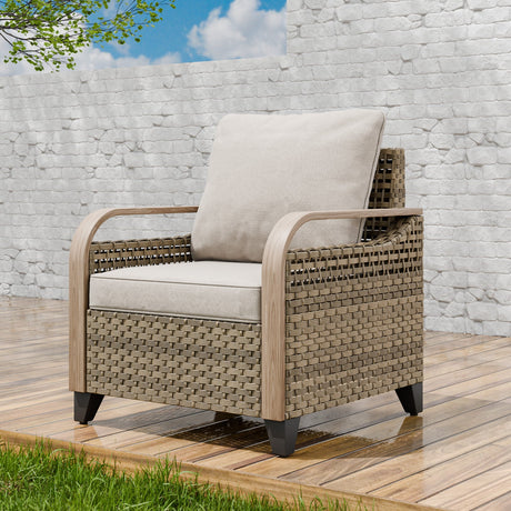 Modern Wicker Outdoor Chair with Cushions, Brown/Gray - Eagle Peak®
