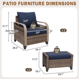 Modern Wicker Outdoor Chair,2 Chairs 2 Ottomans, 4 Pieces, Brown/Gray - Eagle Peak®