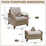 Modern Wicker Outdoor Chair,2 Chairs 2 Ottomans, 4 Pieces, Brown/Gray - Eagle Peak®