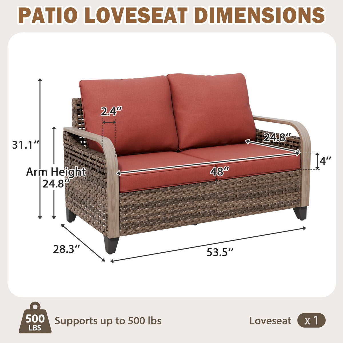 Modern Wicker Outdoor Furniture 2 Seat Loveseat Sofa , Brown/Gray - Eagle Peak®