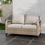 Modern Wicker Outdoor Furniture 2 Seat Loveseat Sofa , Brown/Gray - Eagle Peak Custom Canopy Tent