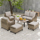 Modern Wicker Outdoor Furniture Set, 2 Patio Chairs, 2-Seat Loveseat, 2 Ottomans and Coffee Table, 6 Pieces, Brown/Gray - Eagle Peak®