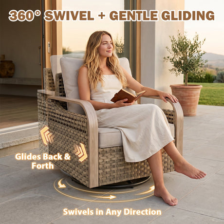 Modern Wicker Outdoor Glider Rocking Chair,2 Chairs 2 Ottomans, 4 Piece, Brown/Gray - Eagle Peak®